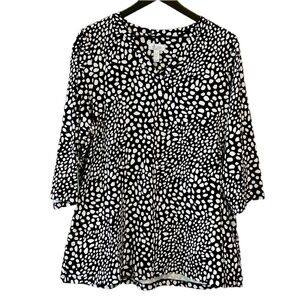 Denim & Co. Essentials Perfect Jersey 3/4 Sleeve V-Neck Top - Black / White - 2X